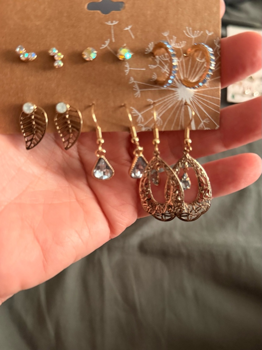 Cracker Barrel Gold-Tone Earring Set with Clear and Iridescent Accents
